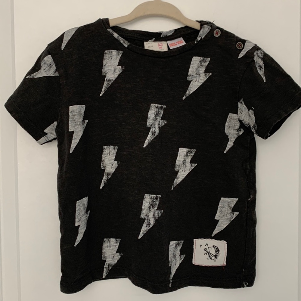 Zara Baby Slubbed Cotton Charcoal Grey Lightning Rock Band T-shirt 2-3T